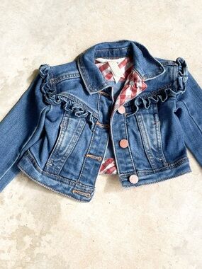 Matilda Jane Ruffle Denim Jacket Gingham Lined Girls Size 6–9
